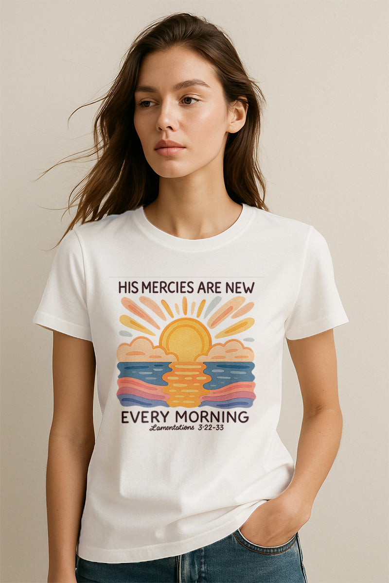 His Mercies are New Every Morning  Christians Cotton T-Shirt VII